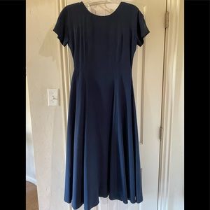 Laura Ashley 100% Silk Elegant Navy Blue Dress